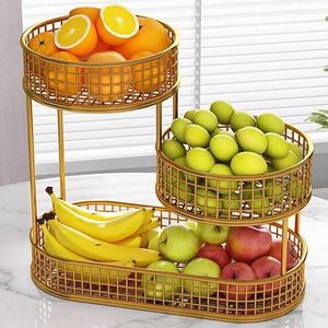 Cesta de Frutas Metálica Ovalada de Tres Niveles, Estante de Almacenamiento Vertical, Moderno Soporte para Alimentos de Cocina, Diseño Apilable - Product Image 4
