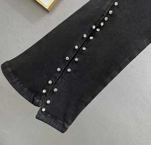 High Waist Black <b>Flare</b> <b>Jeans</b> With Pearl Beading Denim Casual Women's Pants Autumn Style Slim Fit Midweight Fabric - Product Image 5