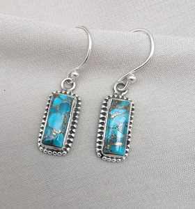 Pendientes de Plata de Ley 925 con Turquesa Azul Cobre, Joyería Colgante Art Deco, Certificados por IGI para Bodas y Fiestas - Product Image 3