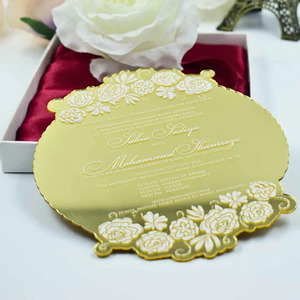 Invitación de Boda de Acrílico Dorado con Espejo, Diseño Floral de Rosas Troqueladas, Impresión Blanca, Tarjeta de Boda Musulmana y Nikkah con Caja de Regalo - Product Image 1