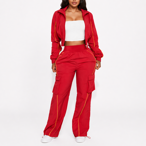 Women Fashion Techwear Tracksuit Set Zip Windbreaker Jacket Cargo <b>Pants</b> Nylon Streetwear Outfit - Product Image 1