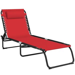 Sdraio Pieghevole da Piscina con Schienale a 4 Posizioni e Cuscino, Rete Traspirante per Patio e Giardino, Rosso Vino - Product Image 1