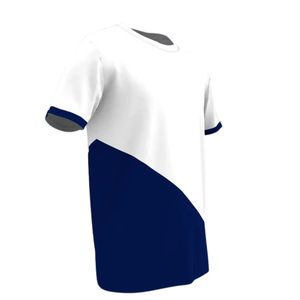 T-shirt à manches courtes pour homme, blanc et bleu marine, col rond, coupe classique, en coton tricoté décontracté - Product Image 4