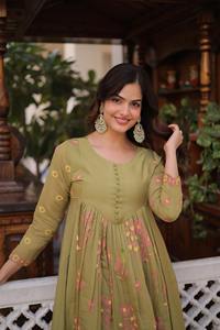 Women's Embroidered <b>Silk</b> Chanderi Kurti Set Pants Premium Summer Ethnic Wear Party Indian Designer Loose Fit Moisture - Product Image 6