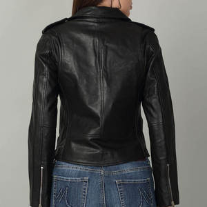 Women's Genuine <b>Leather</b> <b>Biker</b> <b>Jacket</b> Coated Letter Pattern Premium Slim Fit Breathable Windproof Customizable Wholesale - Product Image 6