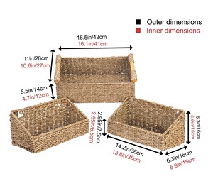 Juego de 3 cestas de pared de mimbre marino para almacenamiento, cestas de almacenamiento hechas a mano, venta al por mayor, ecológicas, hechas en Vietnam - Product Image 2