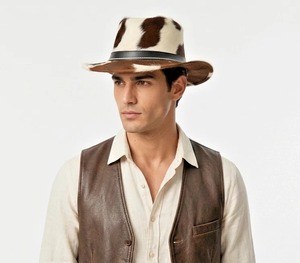 Sombrero de vaquero con estampado de vaca y piel sintética, estilo informal para hombre, primavera y verano, para adultos, 56-58 cm - Product Image 1