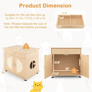 Enclos de luxe en bois pour litière de chat avec portes à griffoir en sisal et rangement, grande capacité de 100 L pour salon - Product Image 2