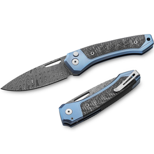Navajas Plegables Azul y Negro con Hoja con Patrón Decorativo y Mango Texturizado, Clip de Bolsillo para Camping y Uso en Exteriores - Product Image 4
