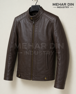 Chaqueta de Cuero de Oveja Marrón Café Premium Unisex, Diseño Clásico Caf Racer, Forro de Poliéster Suave Hecho a Mano para Invierno - Product Image 3