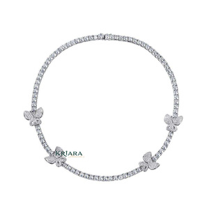Women's S925 Silver Rhodium/10K Gold Plated Lab Grown Crystal Butterfly Hiphop Wedding <b>Statement</b> <b>Necklace</b> Luxury Chain - Product Image 2