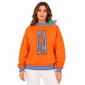 Sweat-shirt à col montant Georgia State avec lettrage et bordures à carreaux, sweat-shirt personnalisé à col montant GA, vêtement d'hiver - Product Image 1