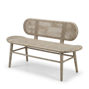 New Modern Minimalist Ciaro Wooden <b>Bench</b> Natural Solid Teak Wood Red Pulut Rattan Webbing Long <b>Bench</b> Dining Chair Patio Garden - Product Image 1