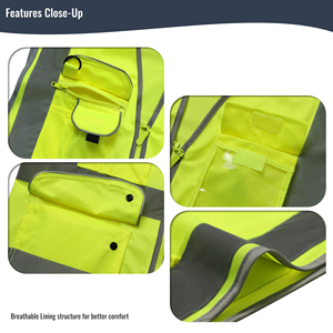 Premium Safety Vest With Clear ID Pocket Multiple Storage Compartments Reflective Stripes For Project Safety Use - Product Image 3