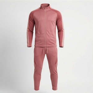 Men's <b>Pink</b> <b>Tracksuit</b> Full Zip Sporty Sweatshirt With Side Pockets And Matching Pants Breathable Polyester Spandex Material - Product Image 1