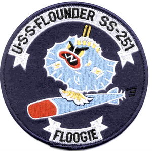 Uss Flounder Ss 251 Patch Embroidered Iron On Circular <b>Badge</b> Floogie Design - Product Image 1