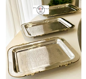 Innovation Craft Disposable Eco-Friendly Wedding Stainless Steel <b>Dinner</b> Service <b>Tray</b> Food Plate Set for Catering with Brass hand - Product Image 6