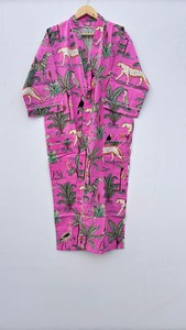 ชุดนอนลายเสือสีชมพู เสื้อคลุมกิโมโนผ้าฝ้าย เสื้อคลุมอาบน้ำแบบอินเดีย - Product Image 3