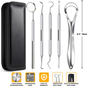 Professional 5-in-1 Dental <b>Tools</b> Kit | Stainless Steel <b>Teeth</b> <b>Cleaning</b> Oral Care Hygiene Set with Tongue Cleaner & Storage Case - Product Image 3