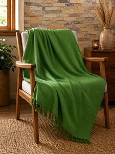 Manta de Algodón Hecha a Mano, Tejida, de Color Verde Sólido, para Sala de Estar, Sofá y Sillón, Venta al Por Mayor de Fábrica - Product Image 1