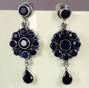 ต่างหูคริสตัลสีน้ำเงินเงินออกซิไดซ์สไตล์วินเทจ ดีไซน์ทรงกลมแบบกลุ่ม  เครื่องประดับแฟชั่นทันสมัย  ผู้จำหน่ายขายส่ง - Product Image 5