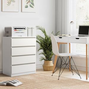 Cassettiera a 4 cassetti in rovere massello bianco, design minimalista europeo per camera da letto in stile rustico o appartamento, con soluzione di archiviazione - Product Image 3