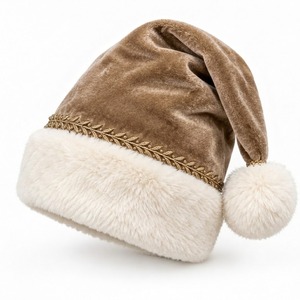 Chapeau de Père Noël classique rouge uni avec bordure en fourrure blanche et pompon, 100% toile polyester, pour homme, idéal pour la plage - Product Image 4