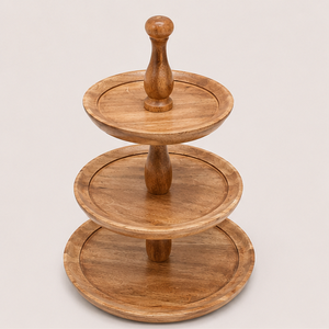 Handcrafted 3-<b>Tier</b> Round Wooden <b>Cake</b> Stand for Weddings Eco-Friendly Mango Wood Cupcake Display & Dessert Serving Tray - Product Image 1