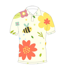 Polo pour homme à imprimé floral crème et abeilles, motif floral jaune corail, manches courtes, décontracté, mode estivale - Product Image 4