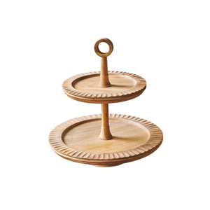2-Tier Wooden Serving Tray With Luxury Metal Handle Decorative <b>Dessert</b> Cupcake Stand For Kitchen Counter And Parties Display - Product Image 3
