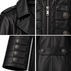 Men's Black Gothic <b>Leather</b> <b>Long</b> <b>Coat</b> Full Length Victorian Style <b>Trench</b> <b>Coat</b> with Decorative Silver Buttons Front Zipper Coutom - Product Image 6