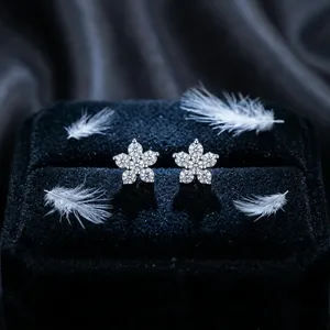 Lab Grown Diamond Flower <b>Stud</b> <b>Earrings</b> or Floral Cluster <b>Studs</b> Gold Plated Luxury Jewelry - Product Image 1