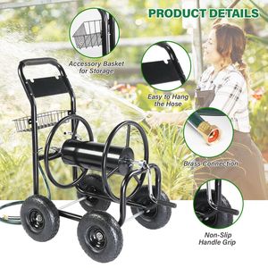 Carrello Avvolgitubo da Giardino in Metallo Nero Resistente con Ruote a Raggi Verdi in Ferro 37*22.6*38.6 Pollici con Maniglia per Uso Esterno in Prato e Cortile - Product Image 4