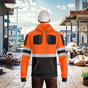 Sweat-shirt de sécurité haute visibilité avec logo personnalisé, conforme aux normes ANSI, orange et noir réfléchissant, veste de travail avec plusieurs poches pour la construction - Product Image 5