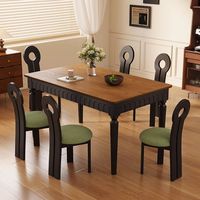 Mesa de Comedor Rectangular Moderna y Minimalista de Madera Maciza con Patas Talladas en Negro y 4 Sillas para Cena Familiar, Hotel o Apartamento