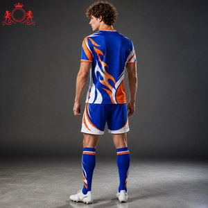 ชุดเสื้อฟุตบอลสีส้มดำแบบซับลิเมชั่นสำหรับผู้ชาย พร้อมกางเกงขาสั้น ชุดยูนิฟอร์มฟุตบอลผู้ใหญ่ ผ้าโพลีเอสเตอร์ระบายอากาศ ตรวจจับรอยตะเข็บ - Product Image 4