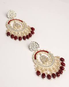 Boucles d'oreilles de luxe Kundan Chandbali avec perles, bijoux traditionnels indiens pour mariage, vente en gros, boucles d'oreilles Meenakari incrustées de perles pour femmes - Product Image 4