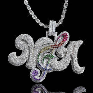 Collier Hip Hop Personnalisé en Argent Sterling 925 avec Pendentif Lettre Cultivée en Laboratoire Entièrement Pavé, Vente en Gros Usine, Bijoux Personnalisés, Cadeau GIA - Product Image 1