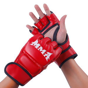 Guantes de MMA de Medio Dedo, Cuero PU, Cierre de Velcro, Rojos, Unisex, para Entrenamiento de Artes Marciales - Product Image 1