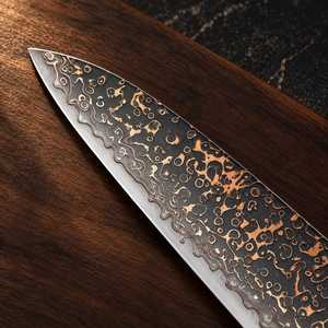 Cuchillo de chef de acero de Damasco de 8 pulgadas con punta caída y borde biselado, mango de madera con incrustaciones de resina, cuchillo de cocina - Product Image 5