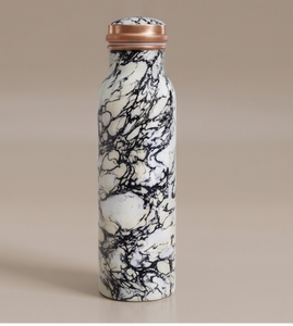 Botella de agua de cobre con estampado de mármol blanco y negro de alta calidad, elegante y ecológica, ideal para uso diario y viajes al gimnasio. - Product Image 1