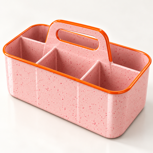 Compartimento de Almacenamiento Rectangular Multifuncional Moderno de Acero Inoxidable Esmaltado en Rosa con Asa y Divisores - Product Image 3