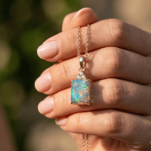 Nueva Colección de Collares de Lujo con Colgantes y Dijes de Ópalo Corte Esmeralda, Piedra de Nacimiento de Octubre, en Oro Blanco, Libra, Equilibrio 2026 - Product Image 2