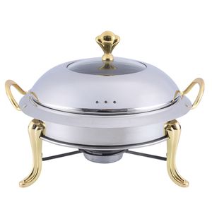 Stainless Steel Round <b>Buffet</b> Chafing Dish with Gold Accents Cater Food <b>Warmer</b> Chafer Featuring Glass Top Lid - Product Image 3
