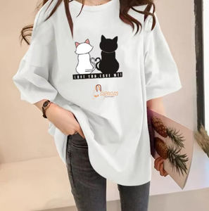 T-shirt d'été tendance pour femme – Nouveaux hauts d'été à manches courtes, coupe ajustée, longueur standard, 100 % coton, anti-plis, séchage rapide - Product Image 2