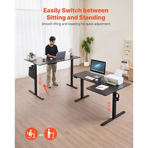Dual Hooks Heavy Duty Carbon Steel L-Shaped Electric Adjustable Height Corner Gaming <b>Desk</b> Computer Table with w - Product Image 2