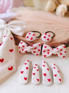 Ensemble de pinces à cheveux brodées en forme de cœur, écologiques, imperméables, en coton, avec nœud, barrettes à pression, accessoires pour cheveux de bébé fille faits à la main - Product Image 4