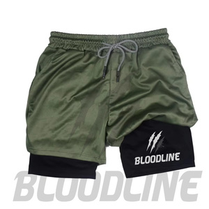 Shorts de sport Bermuda en PU camouflage bleu pour homme BLOODLINE, taille mi-haute élastique, séchage rapide avec logo frontal - Product Image 1