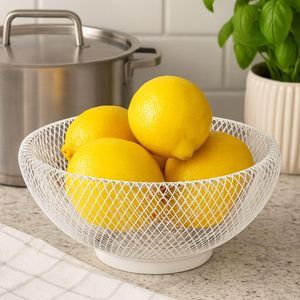 White Metal Wire Mesh Fruit <b>Basket</b> Decorative <b>Round</b> Fruit Bowl for Kitchen Dining Table Countertop Home Décor <b>Storage</b> Organizer - Product Image 5