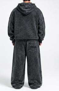 Ensemble sweat à capuche et pantalon pour homme, avec logo brodé, en molleton, couleur unie, style streetwear, coupe oversize, effet vintage délavé, pour l'hiver - Product Image 4